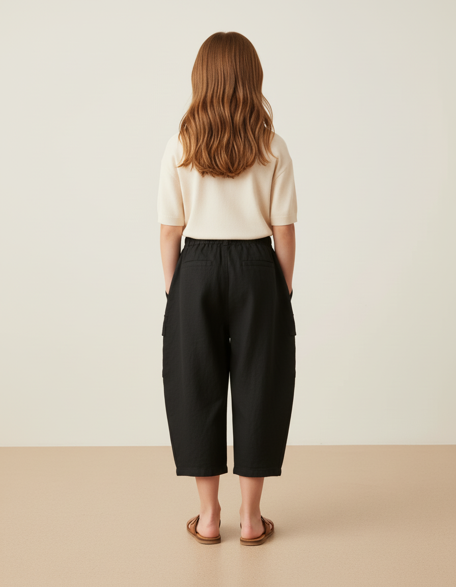 Pantalon Baggy Noir Cargo Ample Lin Enfant - vue 2