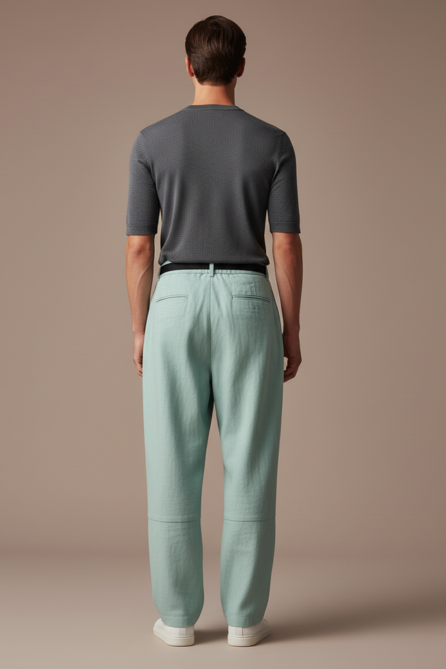 Pantalon Baggy Vert Menthe Ample Plissé Homme - Lin - vue 2