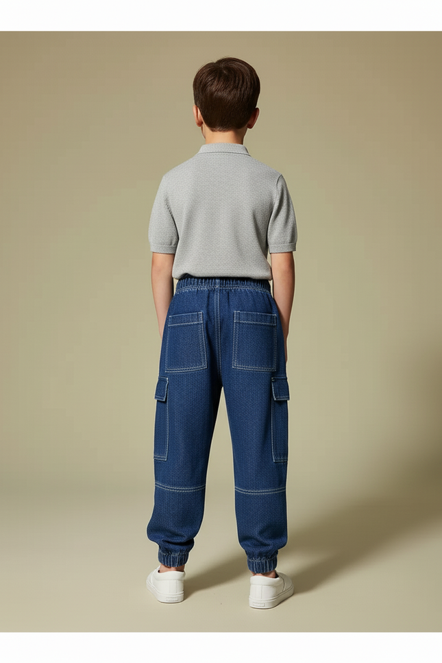 Pantalon Baggy Denim Bleu Ample Surpiqué Enfant - Jean - vue 2