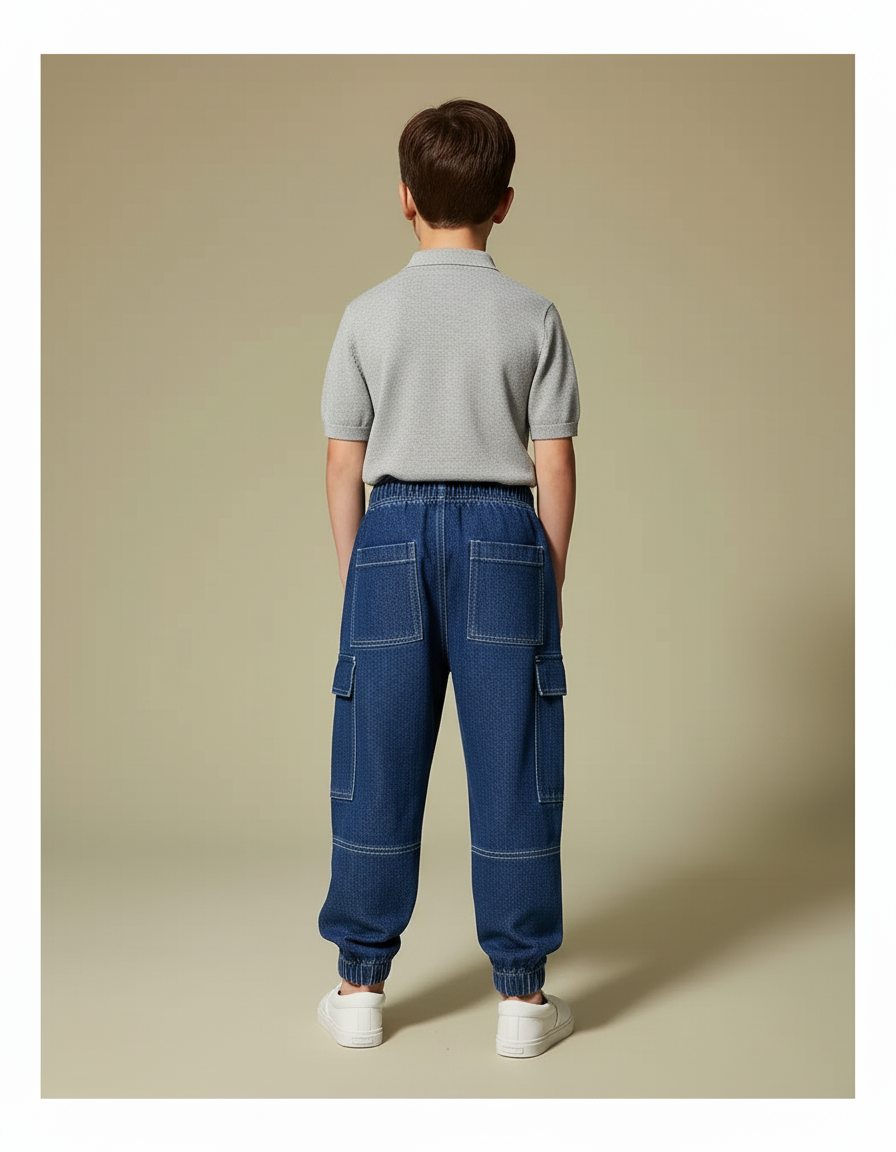 Pantalon Baggy Denim Bleu Ample Surpiqué Enfant - Jean - vue 2