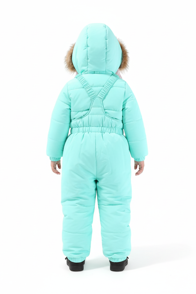 Pantalon Baggy Turquoise Matelassé Bretelles Enfant Hiver - Vert Polyester