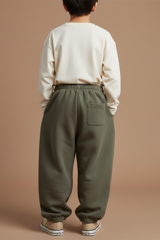 Pantalon Baggy Kaki Molletonné Ample Brodé Sport Enfant - vue 2