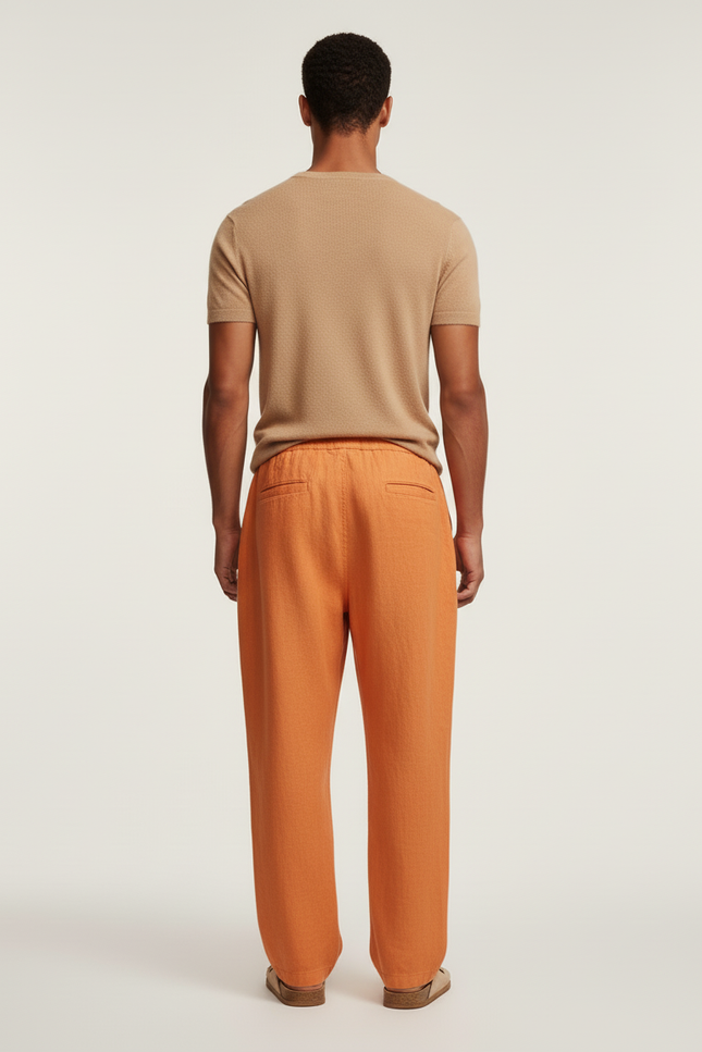 Pantalon Baggy Lin Orange Ample Décontracté Homme - vue 2