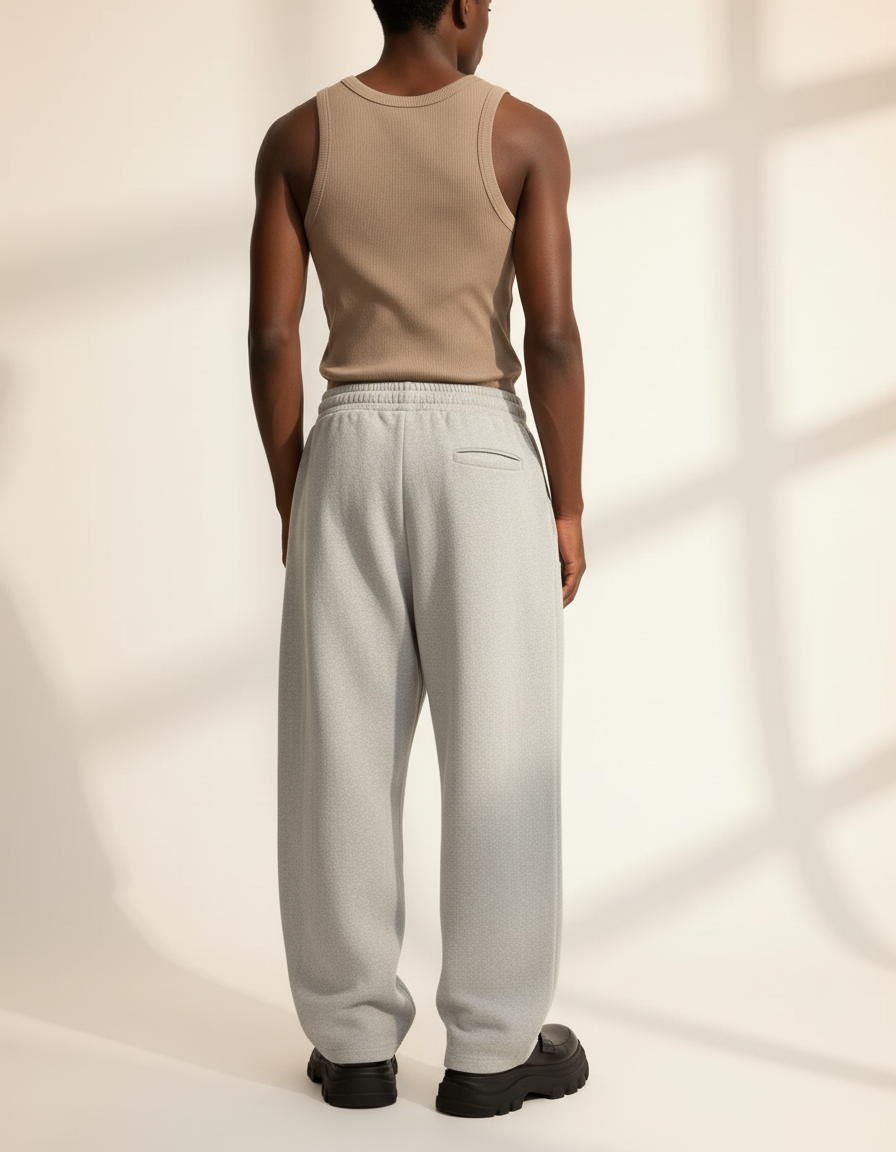 Pantalon Baggy Gris Molleton Ample Homme Décontracté - vue 2