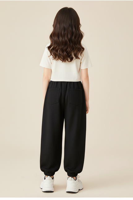 Pantalon Baggy Noir Ample Élastiqué Étoiles Fille - Molleton - vue 2