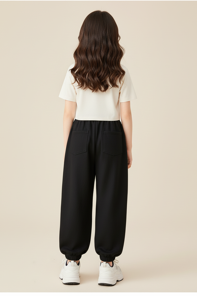 Pantalon Baggy Noir Ample Élastiqué Étoiles Fille - Molleton - vue 2