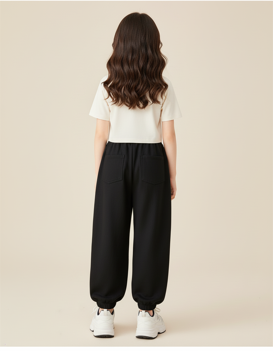 Pantalon Baggy Noir Ample Élastiqué Étoiles Fille - Molleton - vue 2