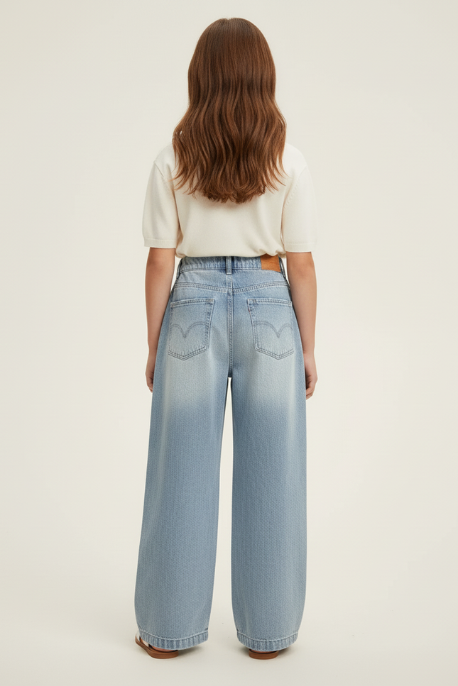 Pantalon Baggy Bleu Jean Ample Délavé Fille - vue 2