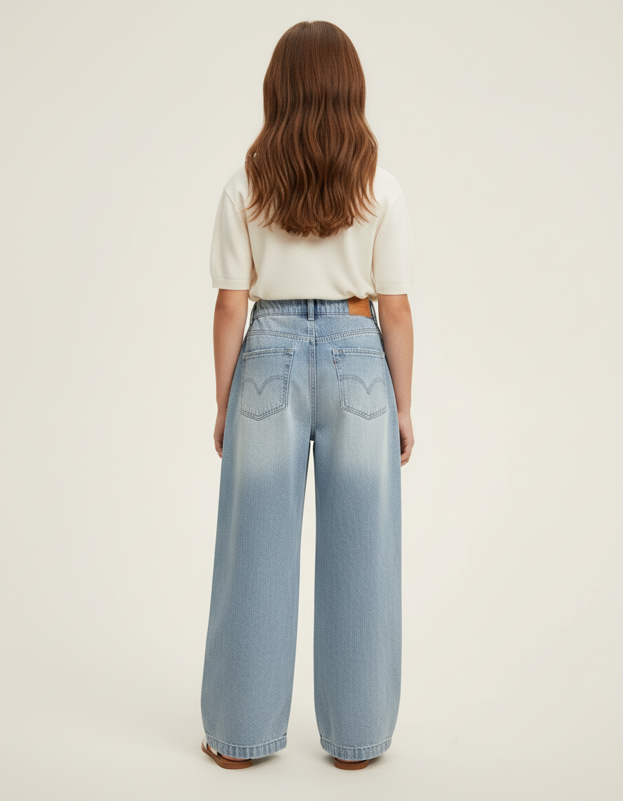 Pantalon Baggy Bleu Jean Ample Délavé Fille - vue 2