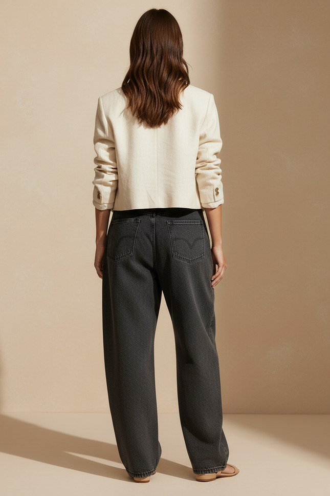 Pantalon Baggy Jean Gris Ample Décontracté Femme - vue 2
