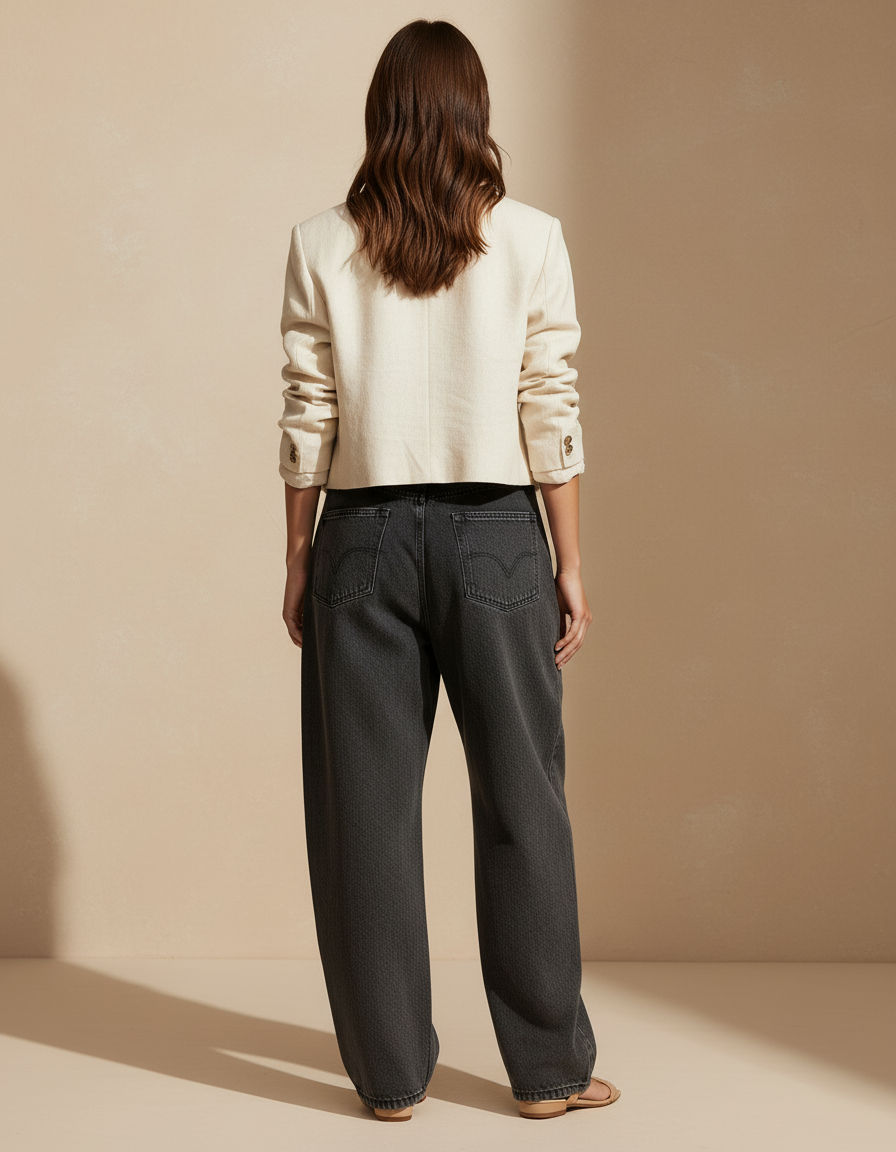 Pantalon Baggy Jean Gris Ample Décontracté Femme - vue 2