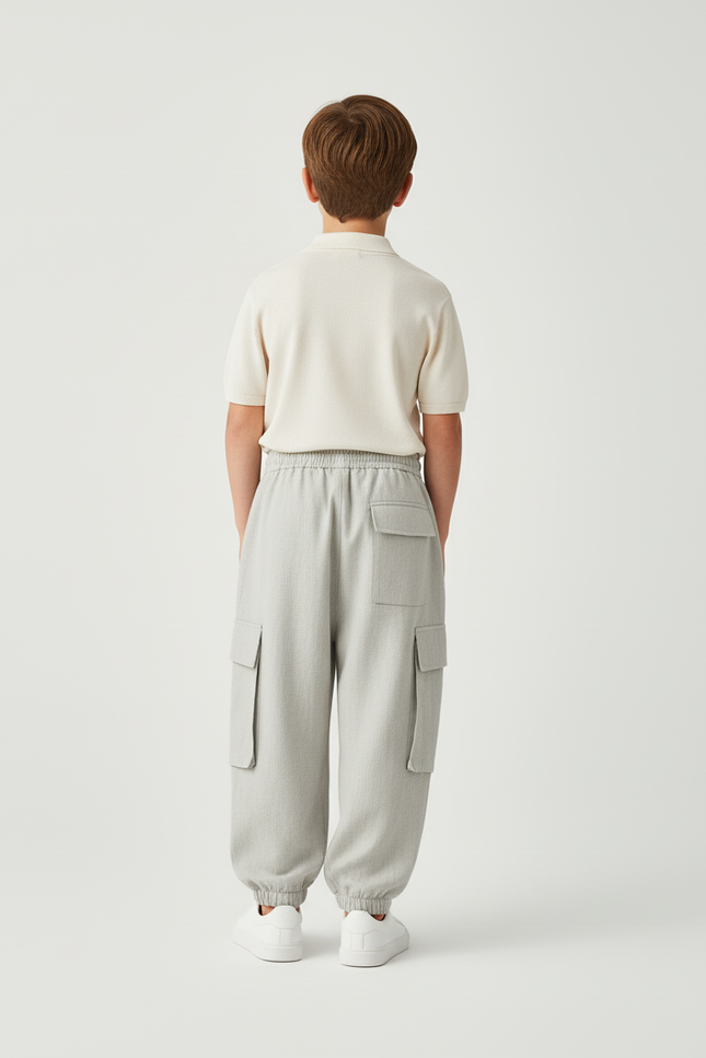 Pantalon Baggy Gris Clair Cargo Ample Enfant Coton - vue 2