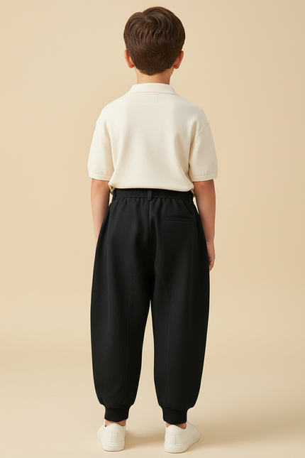 Pantalon Baggy Noir Ample Coton Élastique Enfant - Molleton - vue 2
