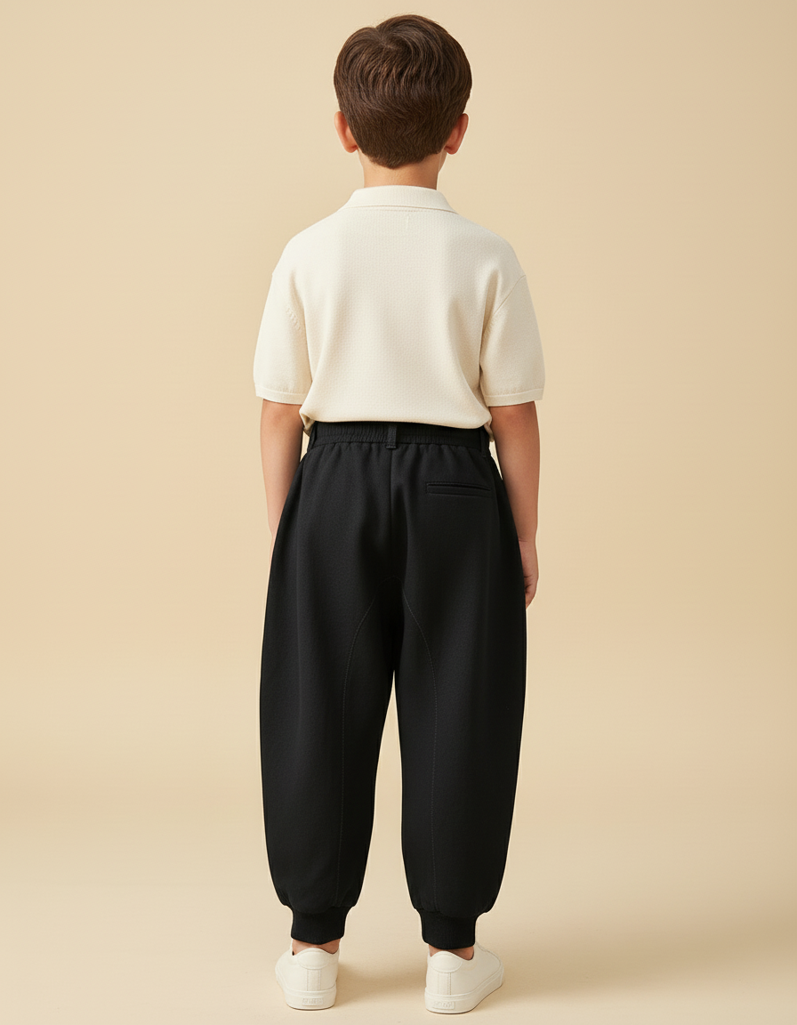 Pantalon Baggy Noir Ample Coton Élastique Enfant - Molleton - vue 2