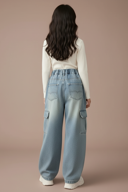 Pantalon Baggy Jean Bleu Décontracté Ample Fille - vue 2