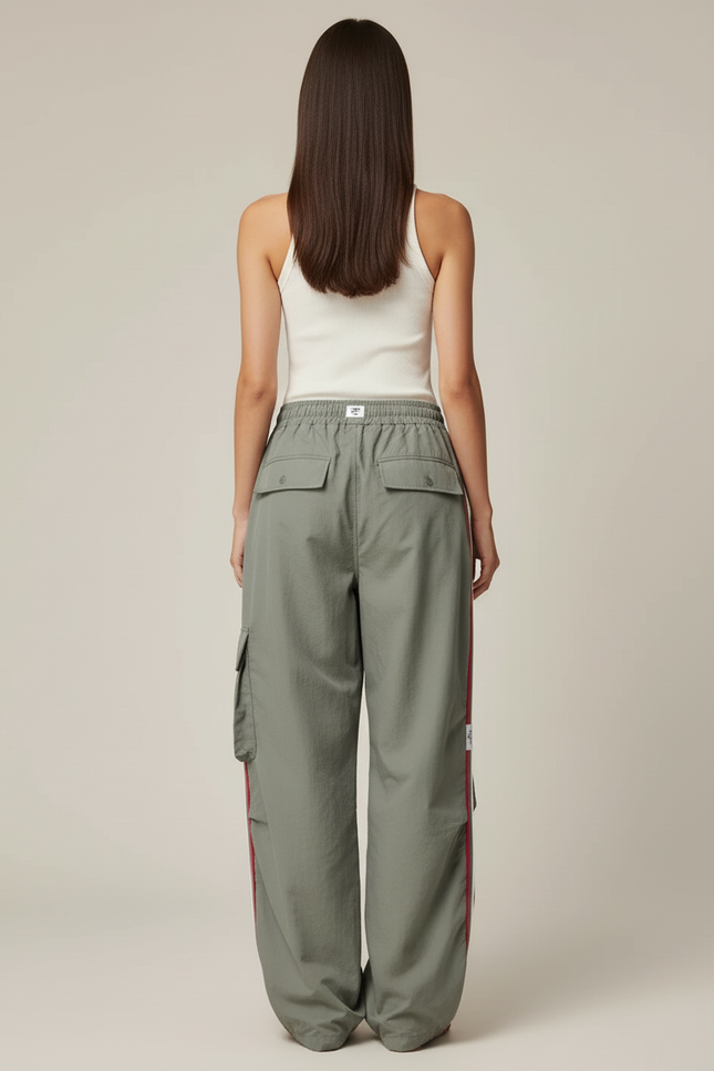 Pantalon Baggy Kaki Cargo Rayé Ample Femme - Polyester - vue 2
