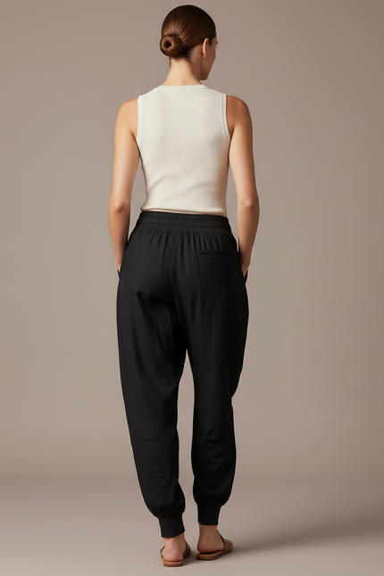Pantalon Baggy Noir Fluide Sport Jogger Femme - Polyester - vue 2