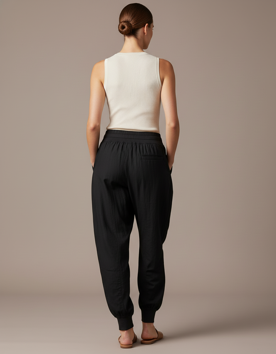 Pantalon Baggy Noir Fluide Sport Jogger Femme - Polyester - vue 2