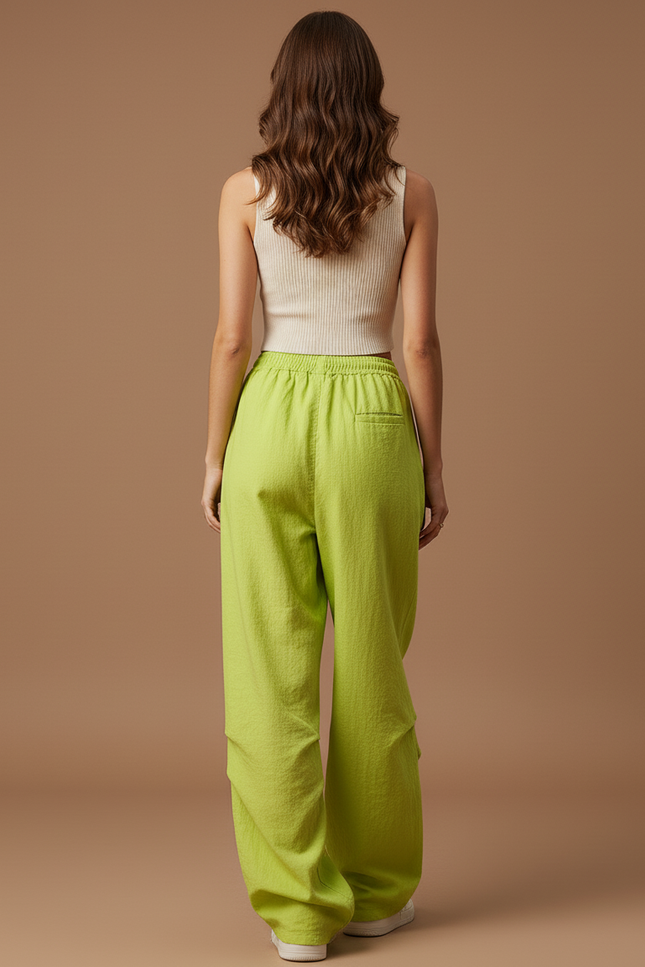 Pantalon Baggy Vert Fluorescent Ample Décontracté Cordon - Polyester - vue 2
