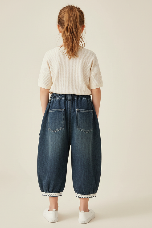 Pantalon Baggy Denim Bleu Ample Foulard Enfant - Jean - vue 2