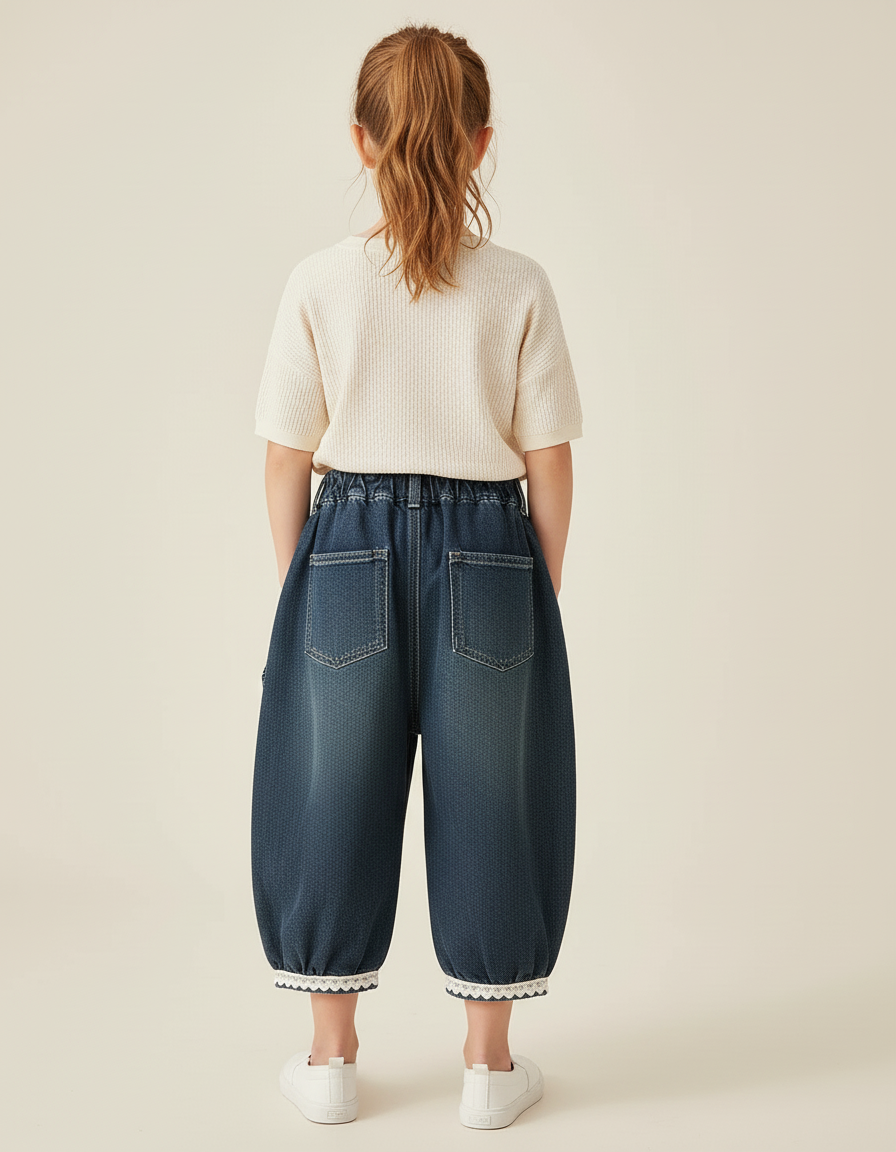 Pantalon Baggy Denim Bleu Ample Foulard Enfant - Jean - vue 2