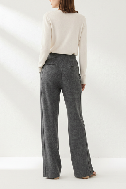 Pantalon Baggy Gris Cachemire Ample Tricoté Élégant - Maille - vue 2