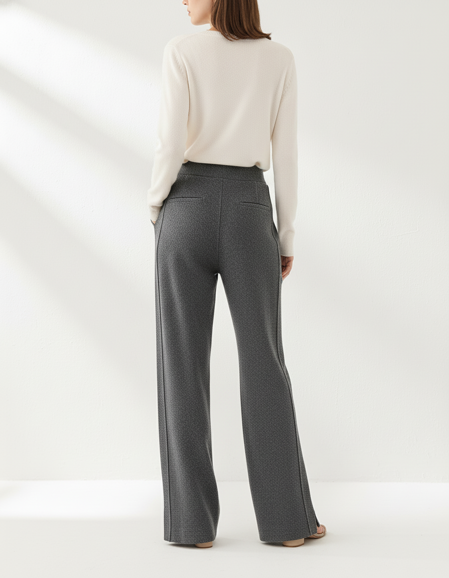 Pantalon Baggy Gris Cachemire Ample Tricoté Élégant - Maille - vue 2