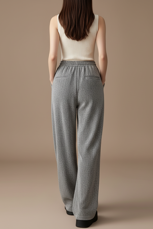 Pantalon Baggy Gris Ample Texturé Décontracté Femme - Tweed - vue 2