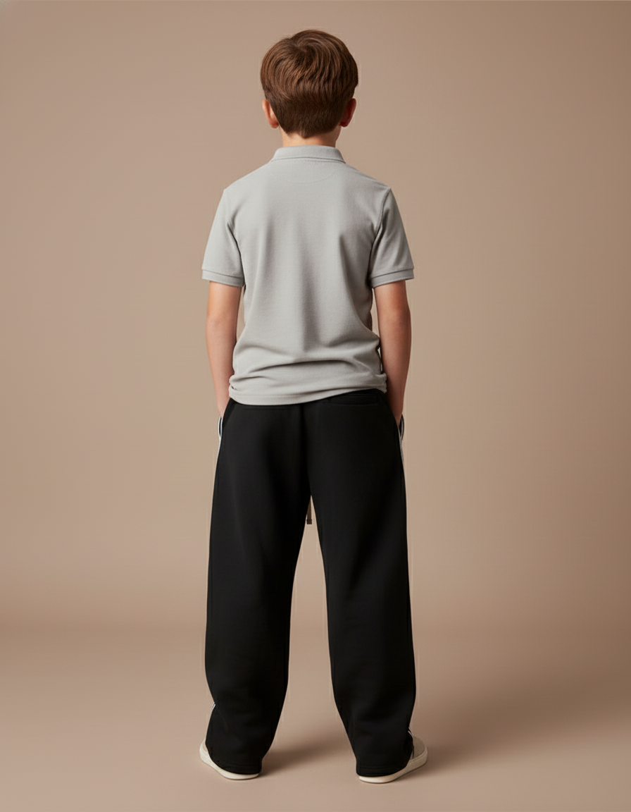 Pantalon Baggy Noir Rayures Blanches Sport Décontracté Enfant - Molleton - vue 2