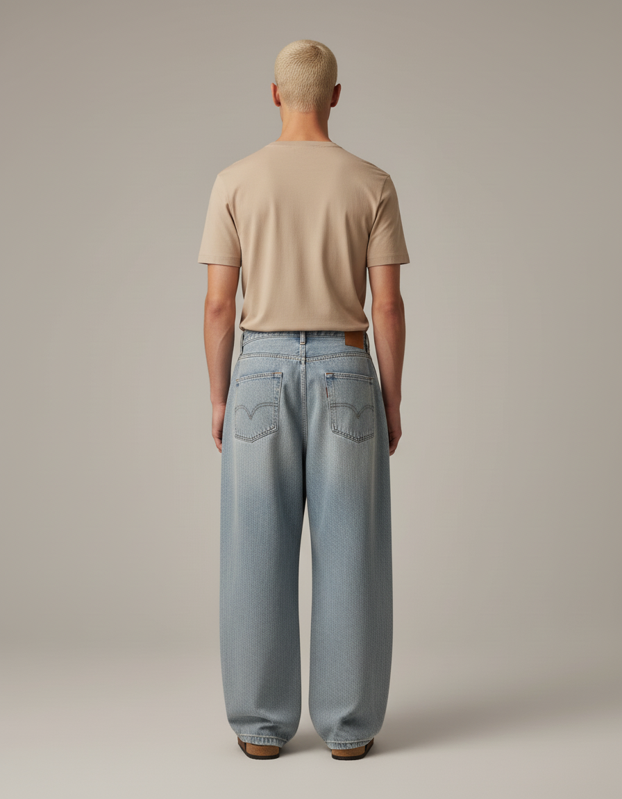 Pantalon Baggy Jean Clair Ample Plissé Unisexe - Bleu - vue 2