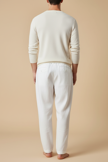Pantalon Baggy Blanc Lin Cordon Ample Décontracté Homme - vue 2
