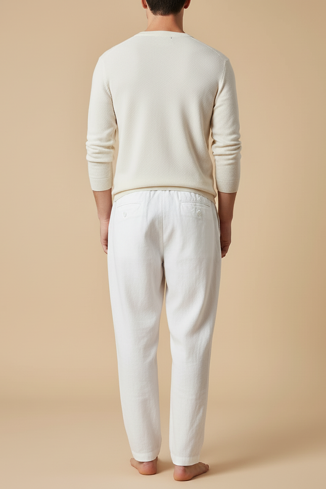 Pantalon Baggy Blanc Lin Cordon Ample Décontracté Homme - vue 2