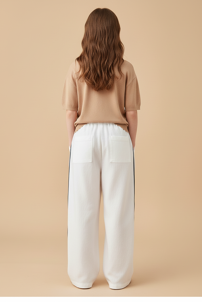 Pantalon Baggy Blanc Rayures Noires Ample Décontracté Enfant - Lin - vue 2