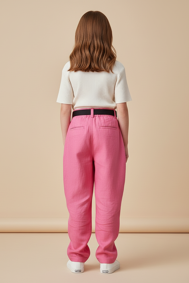Pantalon Baggy Rose Fuschia Lin Plissé Ample Enfant - vue 2