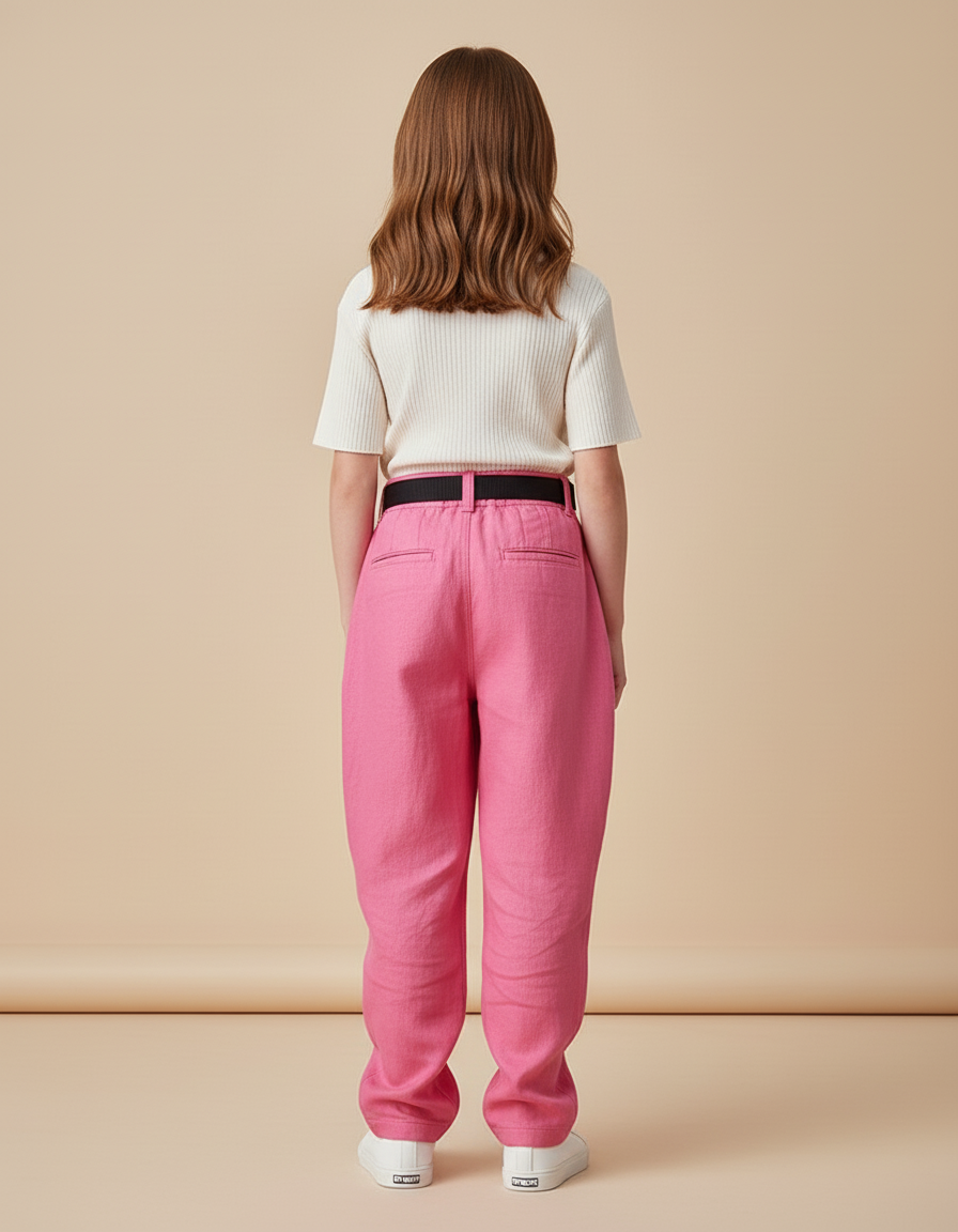 Pantalon Baggy Rose Fuschia Lin Plissé Ample Enfant - vue 2