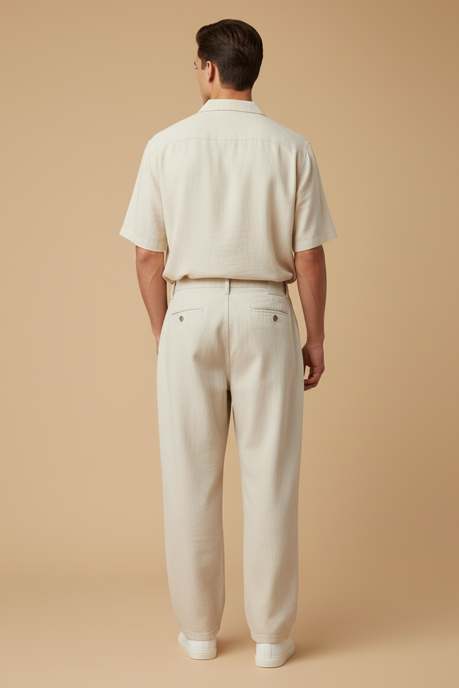 Pantalon Baggy Beige Décontracté Ample Coton Homme - Lin - vue 2