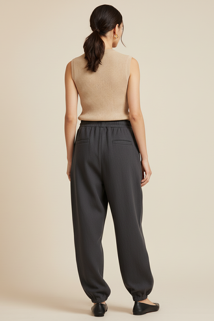 Pantalon Baggy Gris Foncé Molletonné Ample Décontracté - vue 2