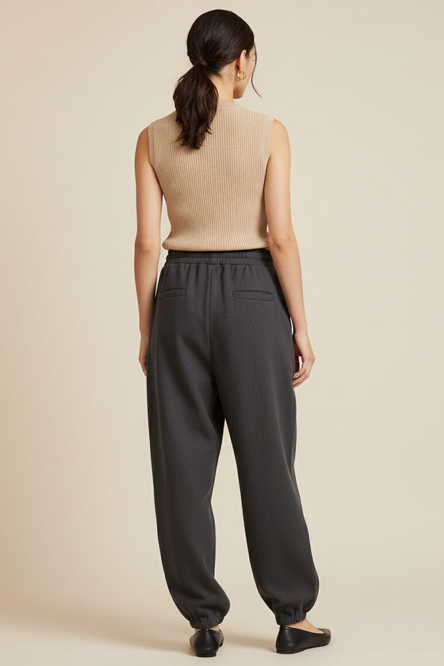 Pantalon Baggy Gris Foncé Molletonné Ample Décontracté - vue 2