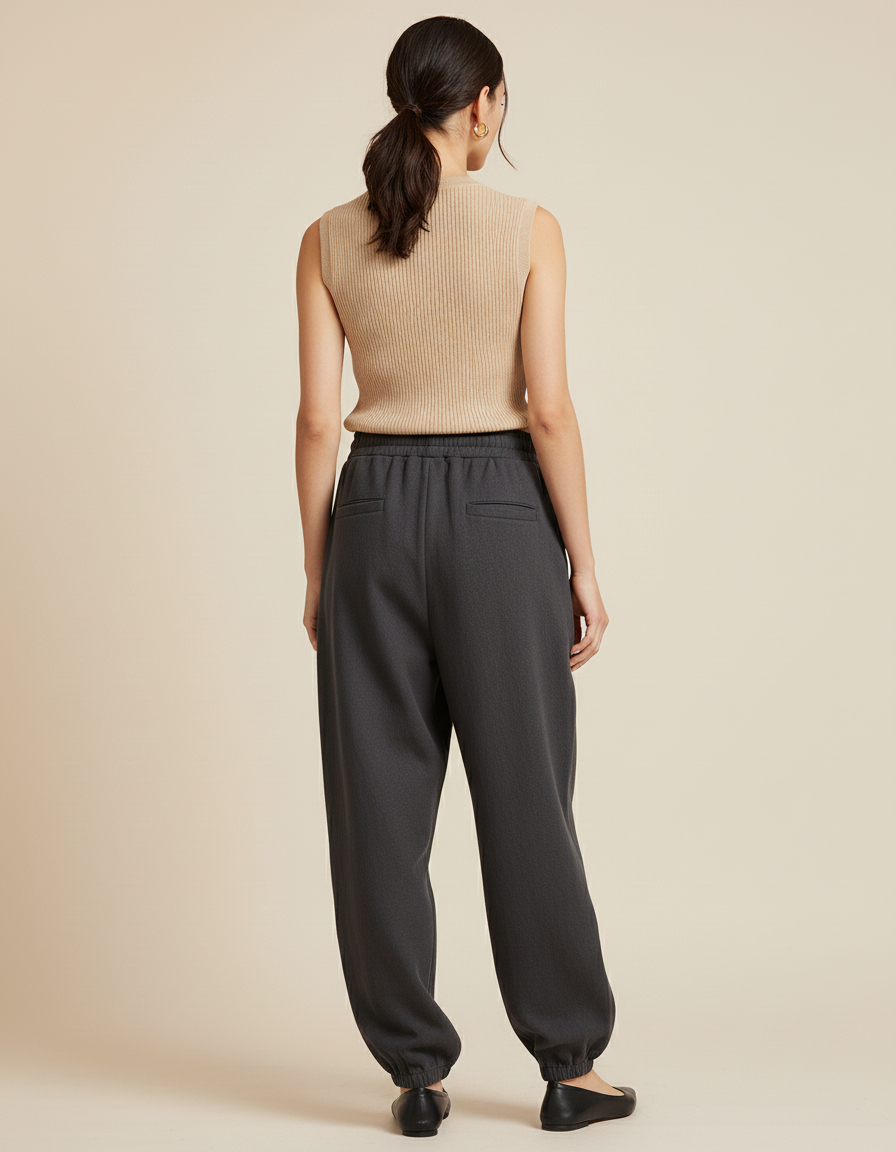Pantalon Baggy Gris Foncé Molletonné Ample Décontracté - vue 2