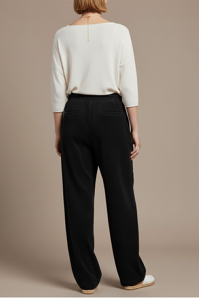 Pantalon Baggy Noir Côtelé Ample Décontracté Cordon - Cordé - vue 2
