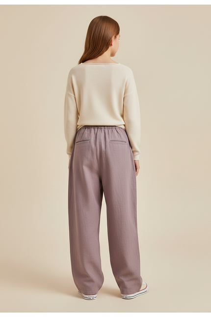 Pantalon Baggy Mauve Ample Lin Cordon Fille - Violet - vue 2