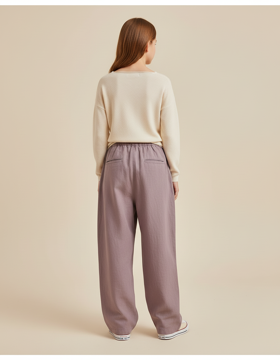 Pantalon Baggy Mauve Ample Lin Cordon Fille - Violet - vue 2