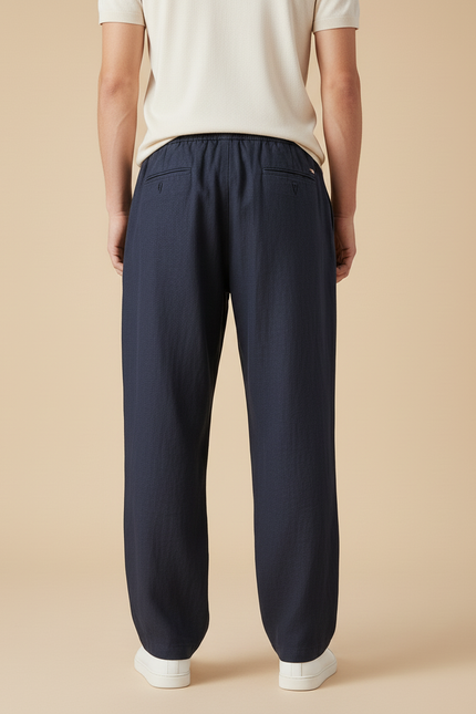 Pantalon Baggy Bleu Marine Coton Ample Cordon Homme - Lin - vue 2