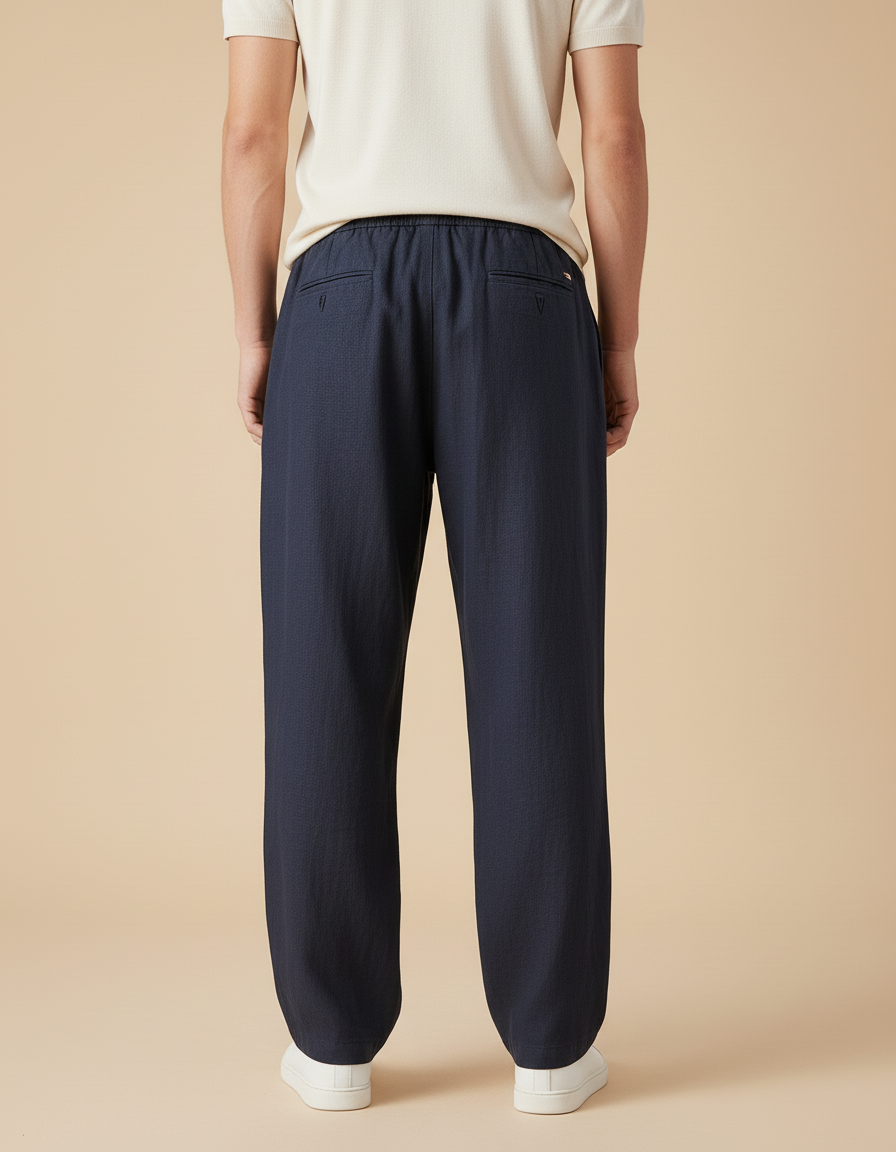 Pantalon Baggy Bleu Marine Coton Ample Cordon Homme - Lin - vue 2