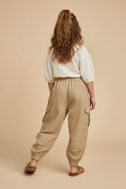 Pantalon Baggy Beige Lin Cargo Enfant - vue 2