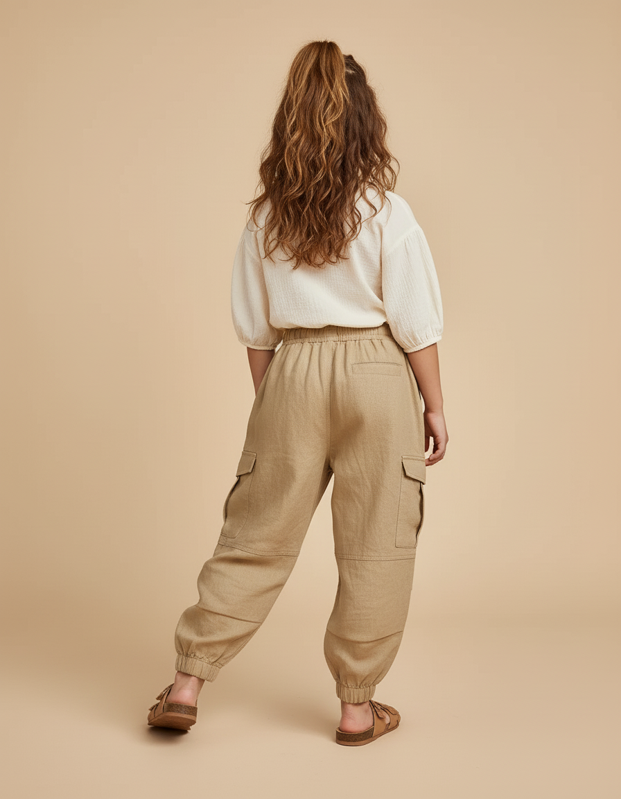 Pantalon Baggy Beige Lin Cargo Enfant - vue 2