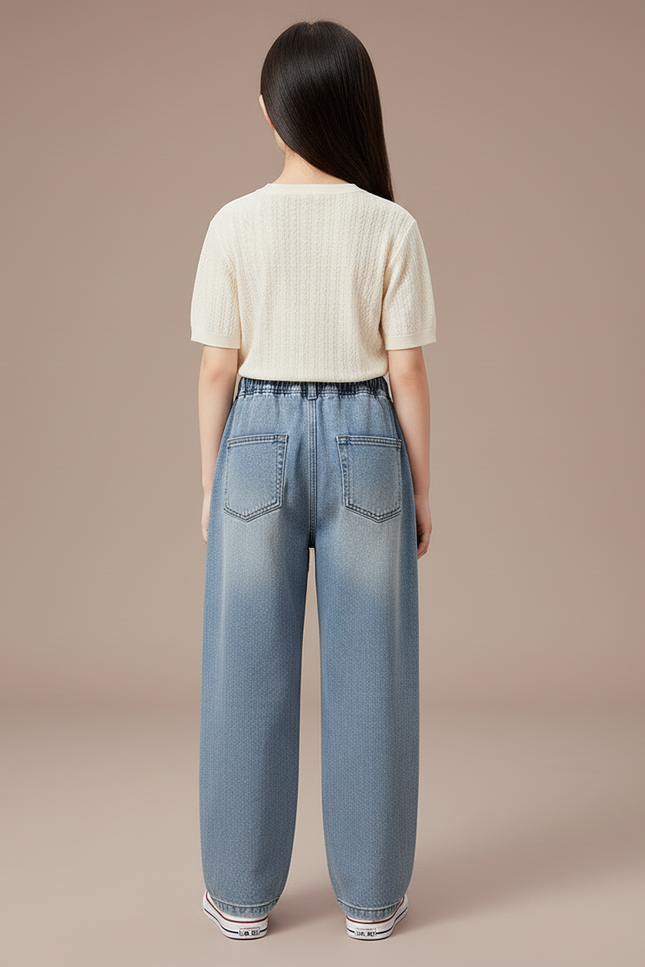 Pantalon Baggy Jean Bleu Ample Fille Décontracté - vue 2