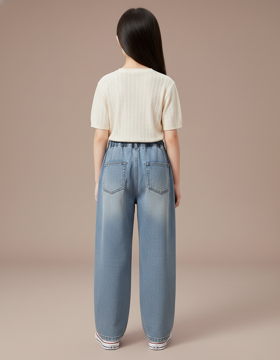 Pantalon Baggy Jean Bleu Ample Fille Décontracté - vue 2