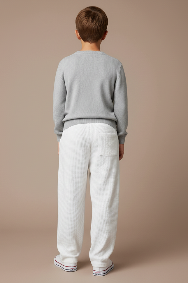 Pantalon Baggy Blanc Waffle Cordon Confort Garçon - Maille - vue 2