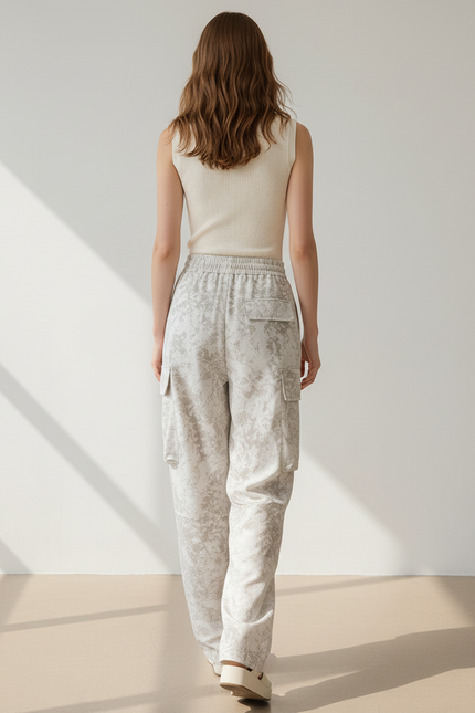 Pantalon Baggy Imprimé Ample Cargo Élastique Femme - Molleton - vue 2
